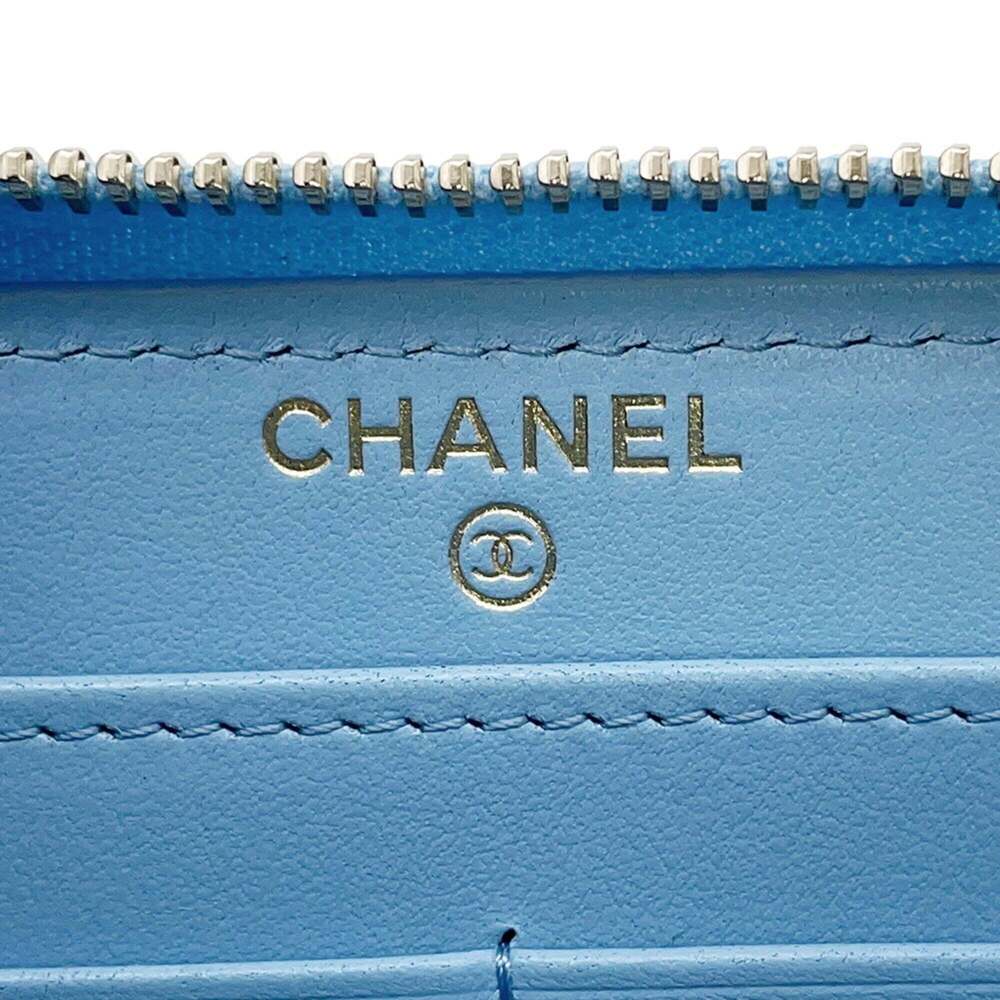 CHANEL Blue Lambskin Leather Logo Wallet - Picture 12 of 14